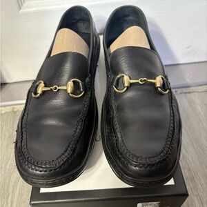 Gucci Black Leather Loafers with Gold Hardware